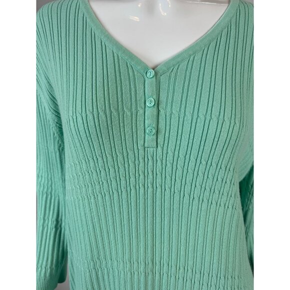 Croft & Barrow Womens Mint Green Ribbed V-Neck Sweater 2X 100% Cotton - Picture 13 of 16